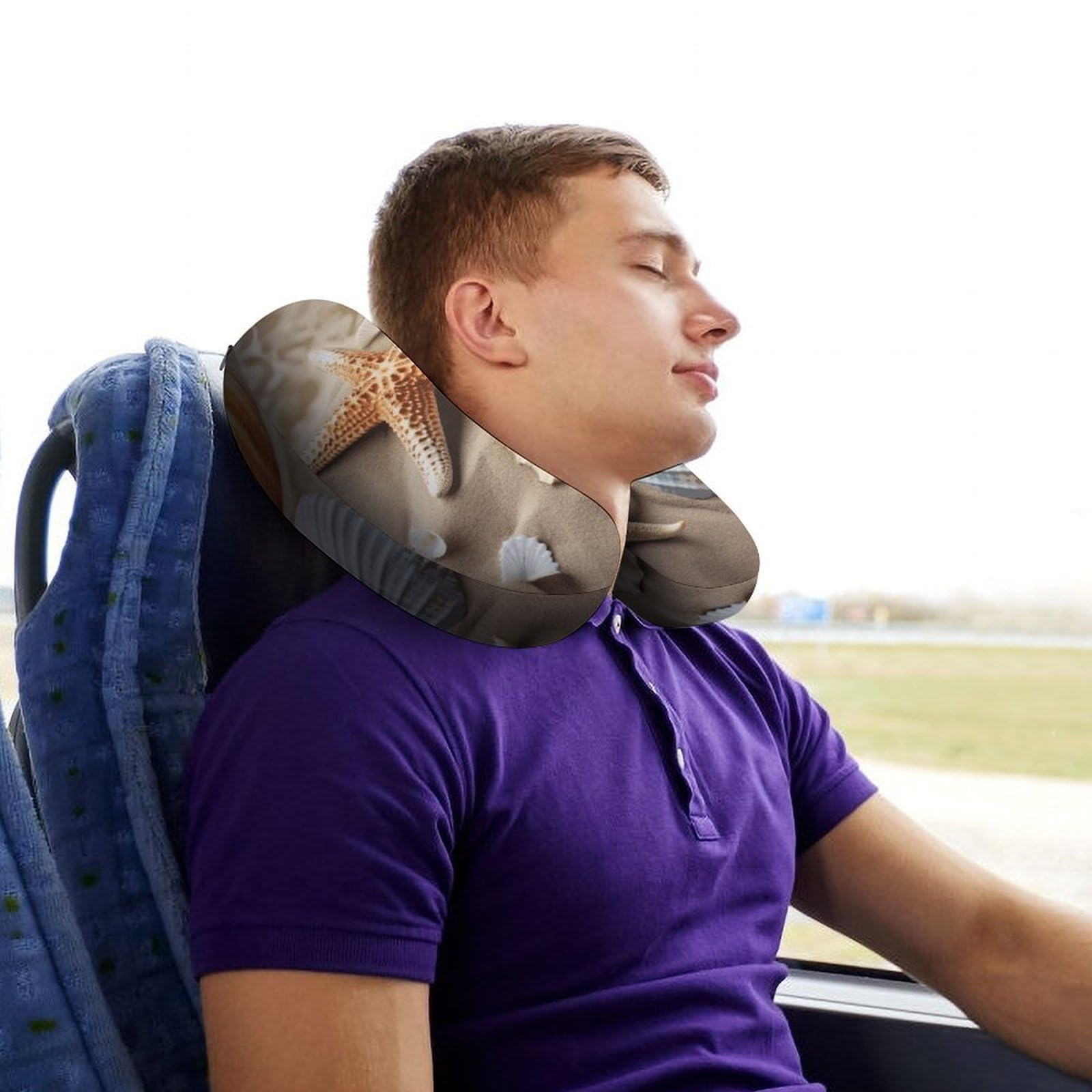 Almohada en forma de U de concha de mar, núcleo de almohada de espuma viscoelástica, cojín, proporciona apoyo para el cuello, almohada de viaje, adecuada para aviones, coches, hogares y