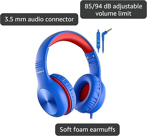 Miniatura 35 de Auriculares para niños con cable, auriculares sobre la oreja para niños con micrófono, límite de volumen de 85/94 dB, auriculares para niños y niñas
