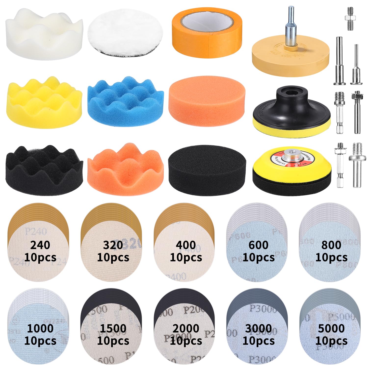Lot de 120 embouts de polissage pour visseuse sans fil, disques abrasifs humides de 75 mm, tampons de polissage de 75 mm, éponges de polissage de voiture pour polissage, ponçage, cire
