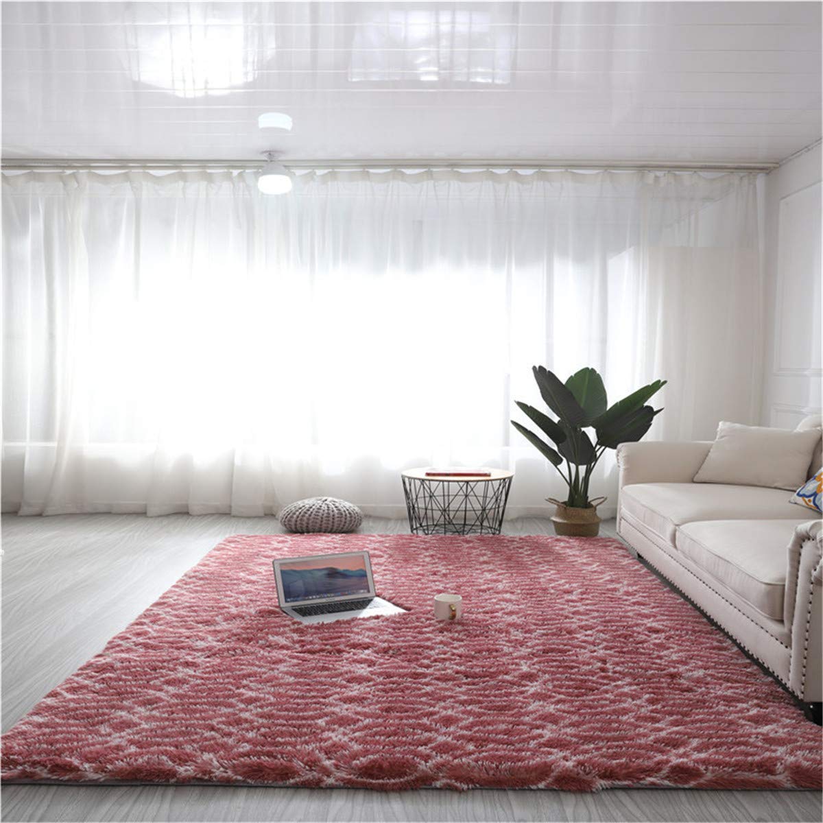 Tapis de salon rouge 160x230 cm Hiser Rugs à poils longs pour intérieur