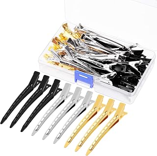 Swpeet Juego de 45 pinzas de pelo de pato de 3.5 pulgadas, color dorado, plateado y negro, pinzas de pelo largas de pico de pato, ideales para seccionar, teñir el cabello y salón de belleza