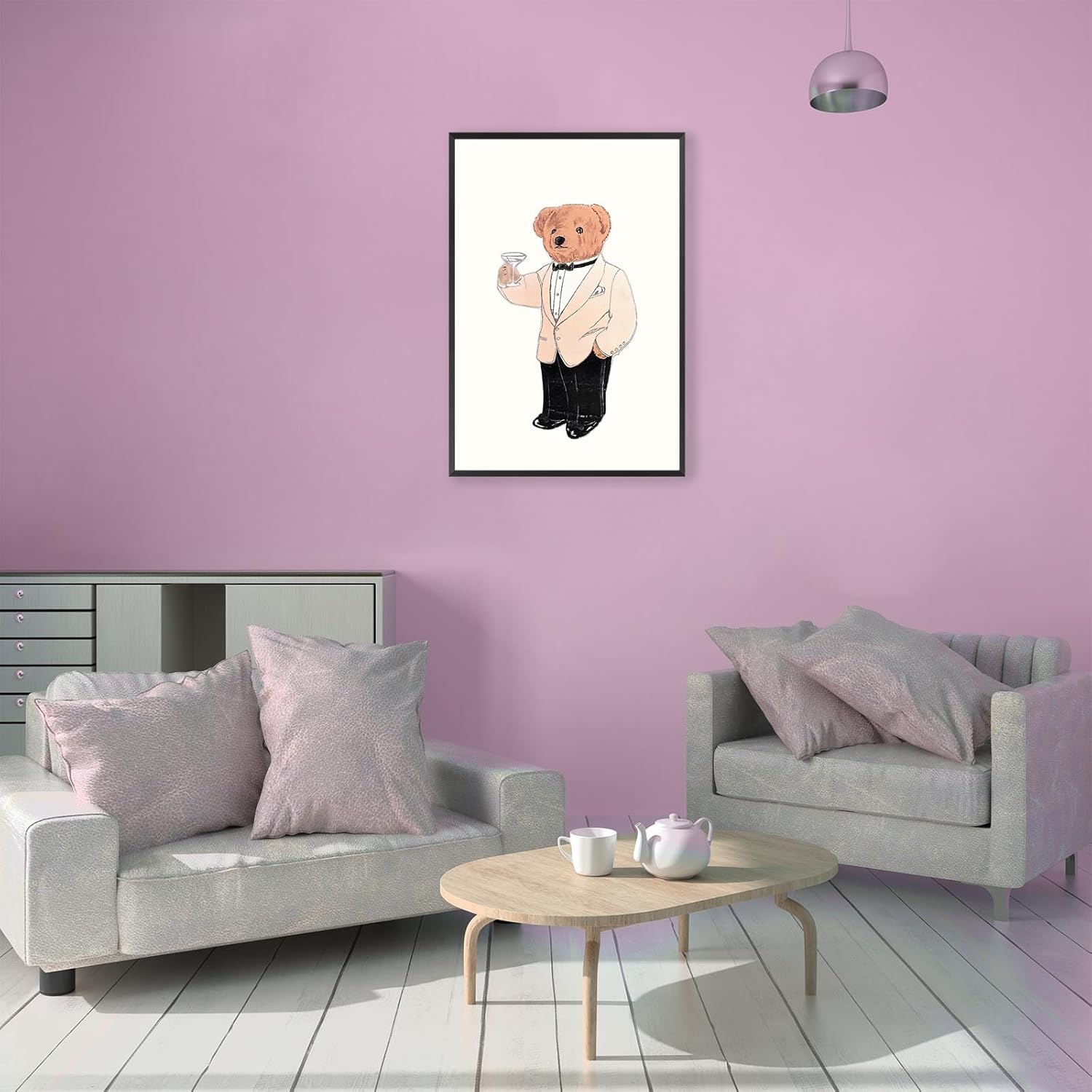 Funky Cute Bear Wine Glass Wall Art Funny Cool Bear Canvas Posters Luxury Animal Cocktails Drinks Aesthetic Prints Painting For Living Room Bedroom Dorm Wall Decor 12x16in Black Framed