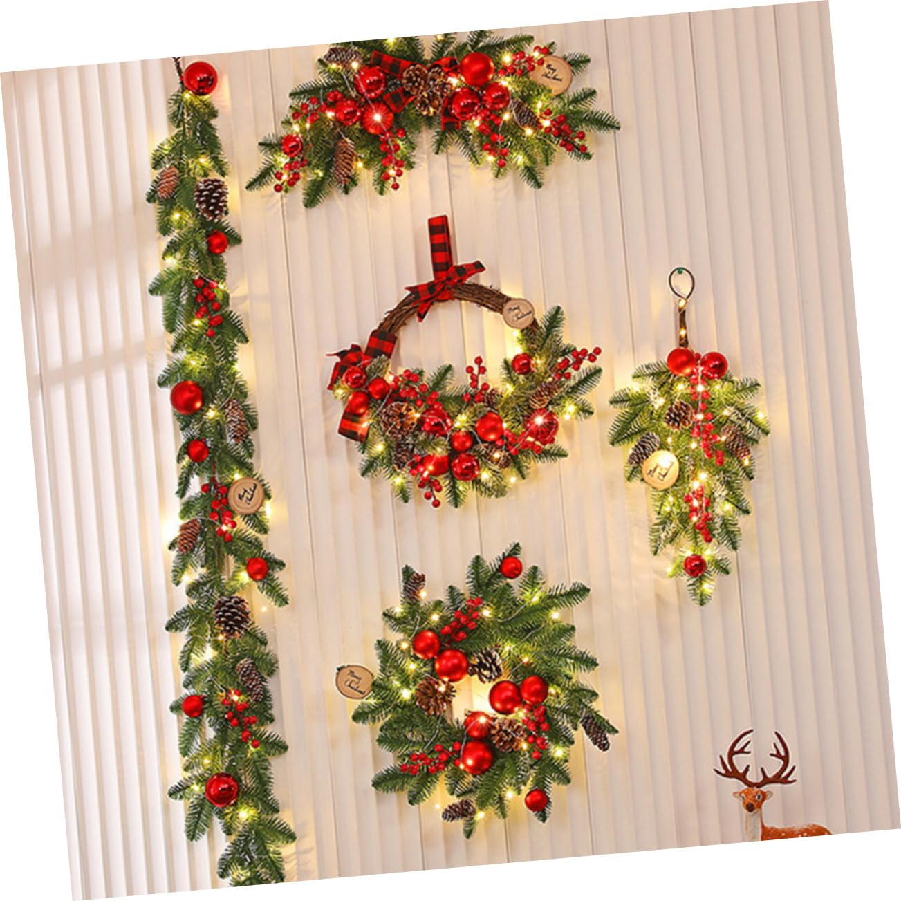 GOOHOCHY Small Christmas Wreath Mailbox Swag Xmas Teardrop Swag Door Hanging Christmas Decorations