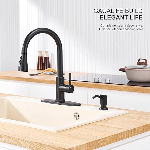 Miniatura 4 de GAGALIFE - Dispensador de jabón para fregadero de cocina, bomba de plástico ABS en negro mate, botella de jabón de tereftalato de polietileno (PET),