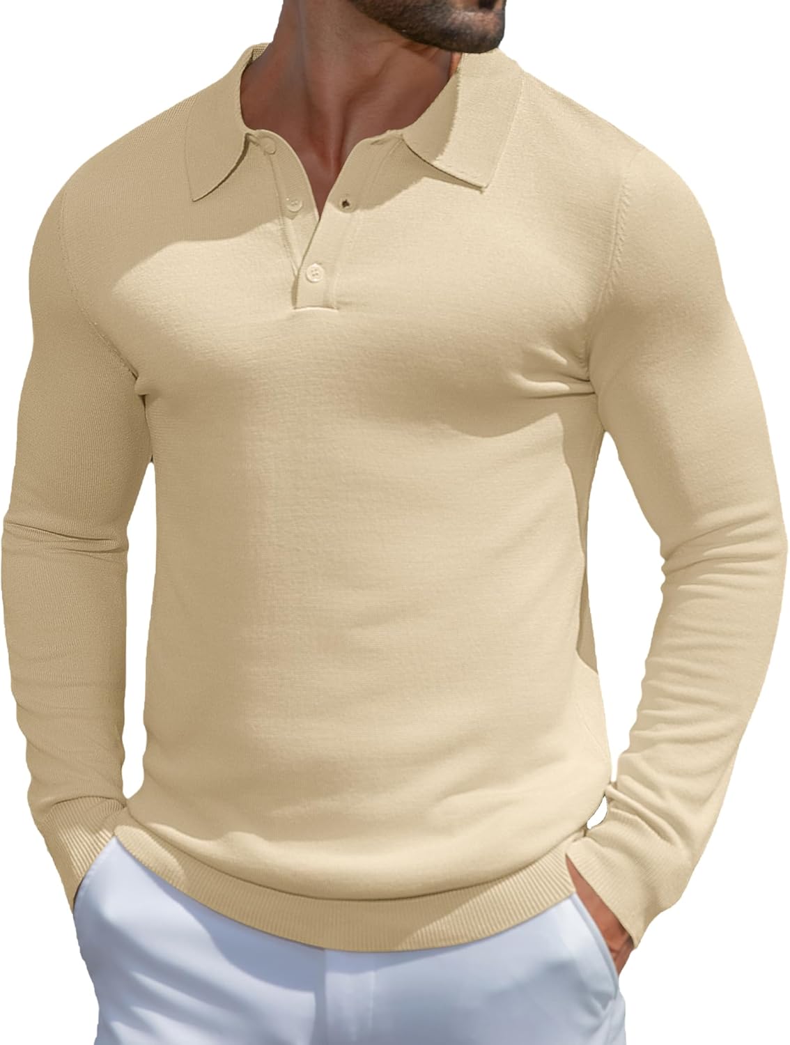 MioRoim Men's Knit Polo Shirts Casual Long Sleeve Polo Sweater Lightweight Button Down Golf Pullover Sweaters
