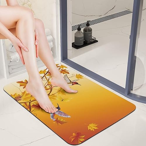 Alfombras de baño de primavera de colibrí y arce, alfombra de tierra de diatomeas, antideslizante, naranja, lavable, absorbente, tapete de barro,