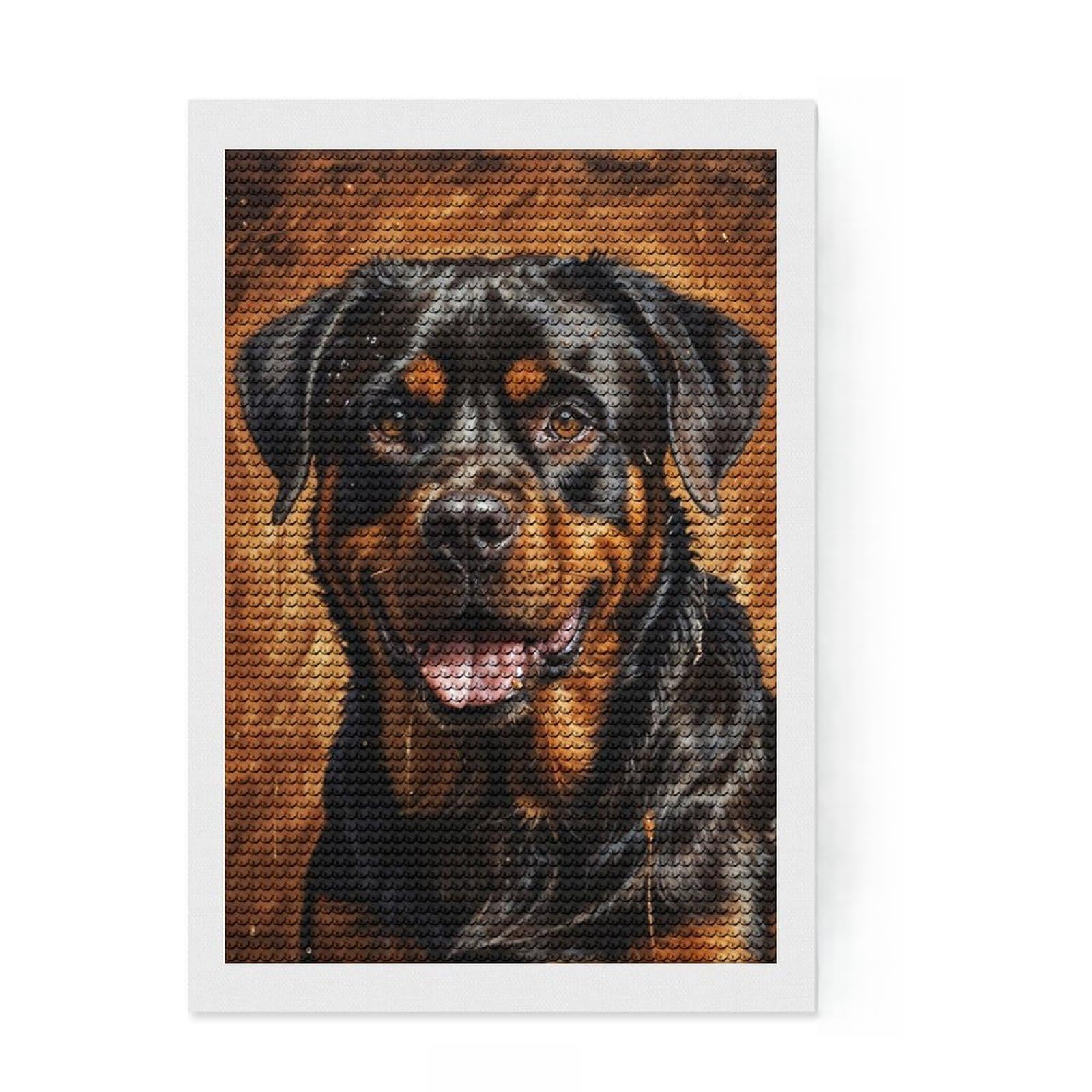 Junmoney Rottweiler Portrait Diamond Art Canvas 8"x12", Easy to Follow Symbols, Easy Handmade Project, Boho Decor, Holiday Gift Idea