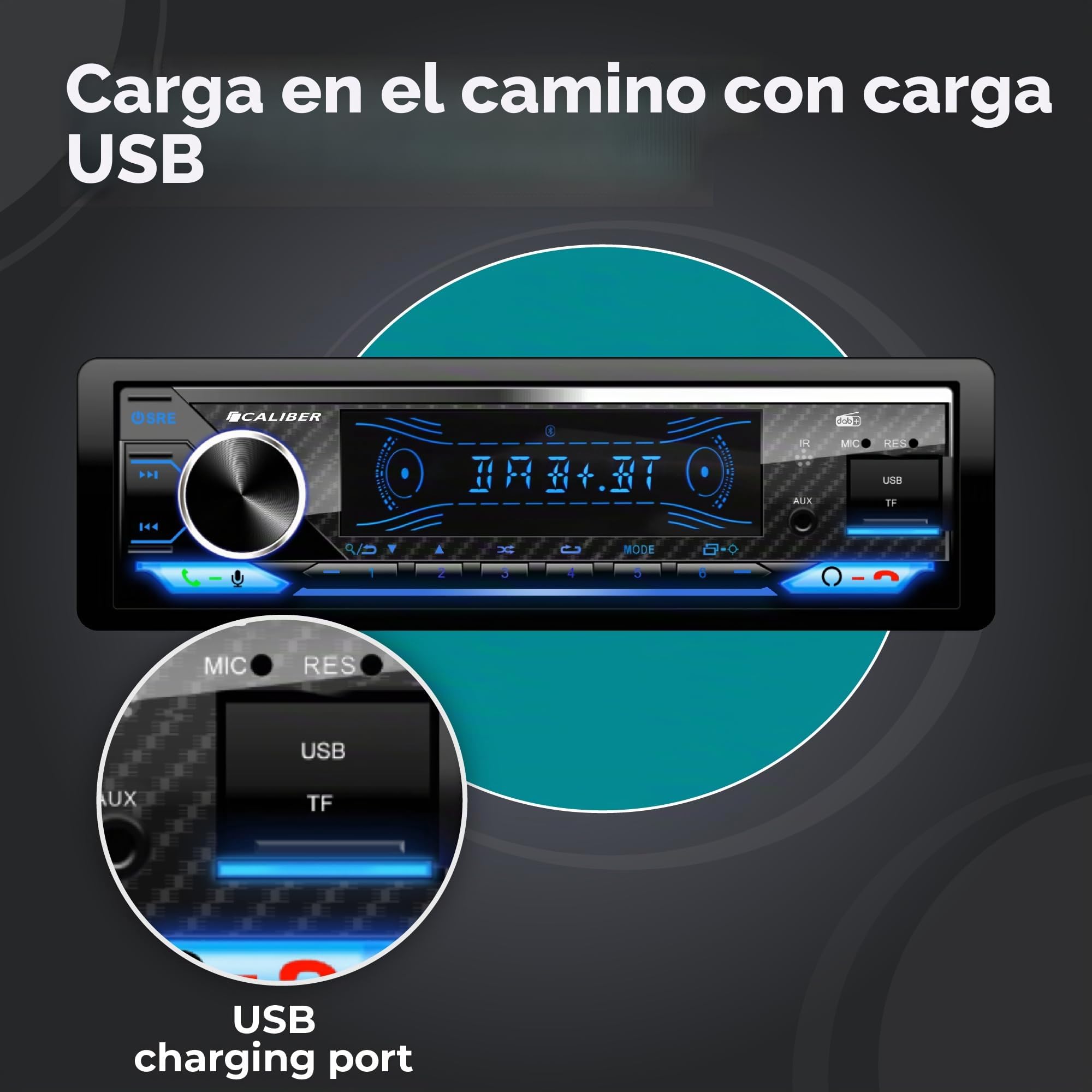 Caliber Radio Coche Bluetooth 1 DIN Dab+, Alta Potencia 4x100W, Autoradio Bluetooth Manos Libres y Micrófono, Efecto de Luz, USB/SD, Carga 2.1A, MP3, Mando a Distancia