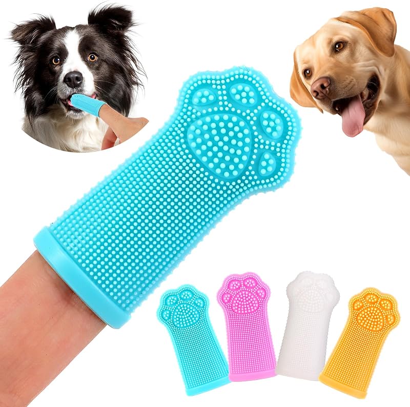 Dog Finger Toothbrush, 4-Pack Finger Toothbrush for Dogs, Upgraded Pet Tooth Brushing Kit, A Fun Dog Teeth Cleaning Tool that Also Doubles as A Gum Massage, Suitable for Medium and Large Dogs.