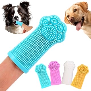 Dog Finger Toothbrush, 4-Pack Finger Toothbrush for Dogs, Upgraded Pet Tooth Brushing Kit, A