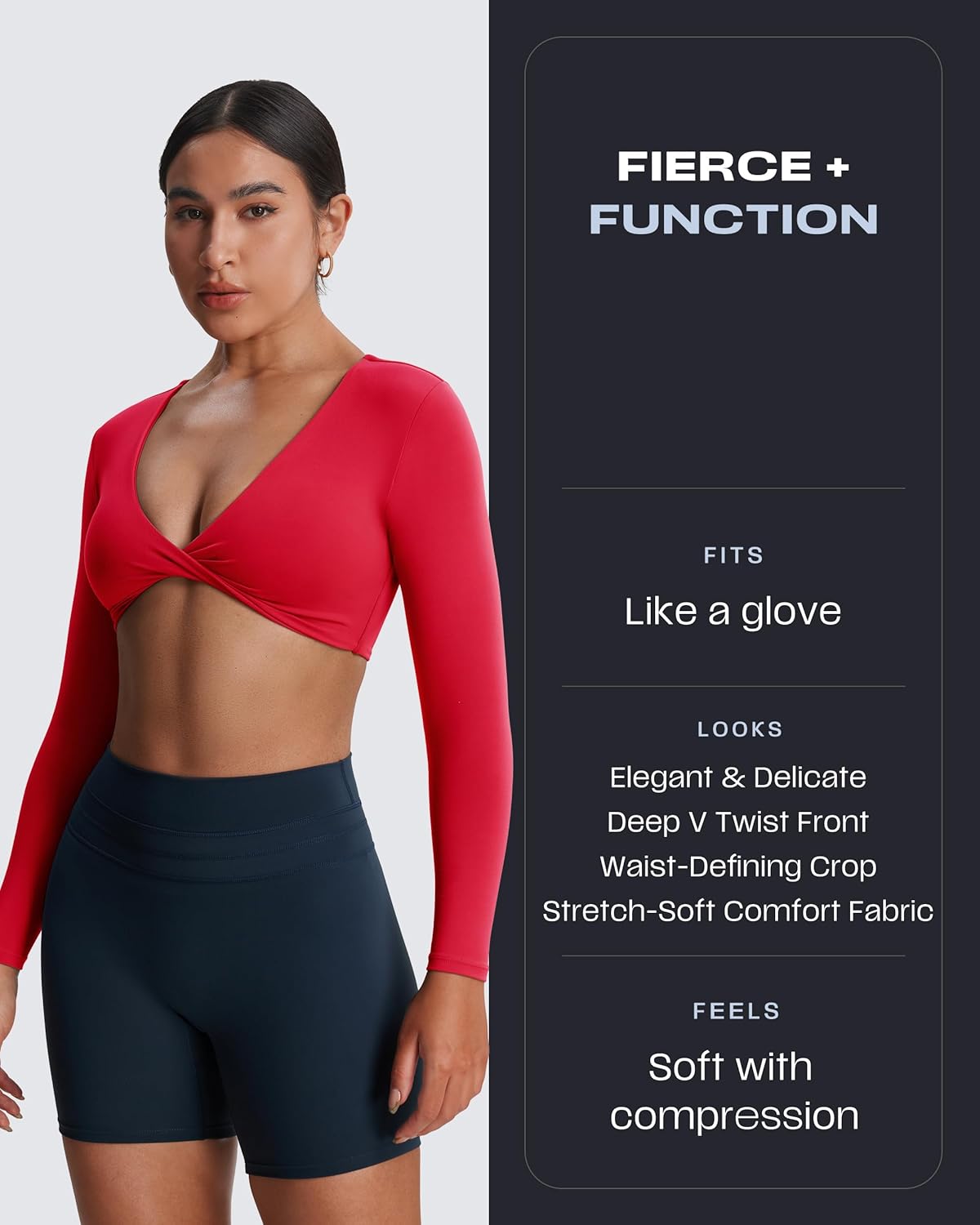 Aoxjox Long Sleeve Crop Tops for Women Metamorph Sienna Twist Deep V Workout Cropped T Shirt Top - Image 5