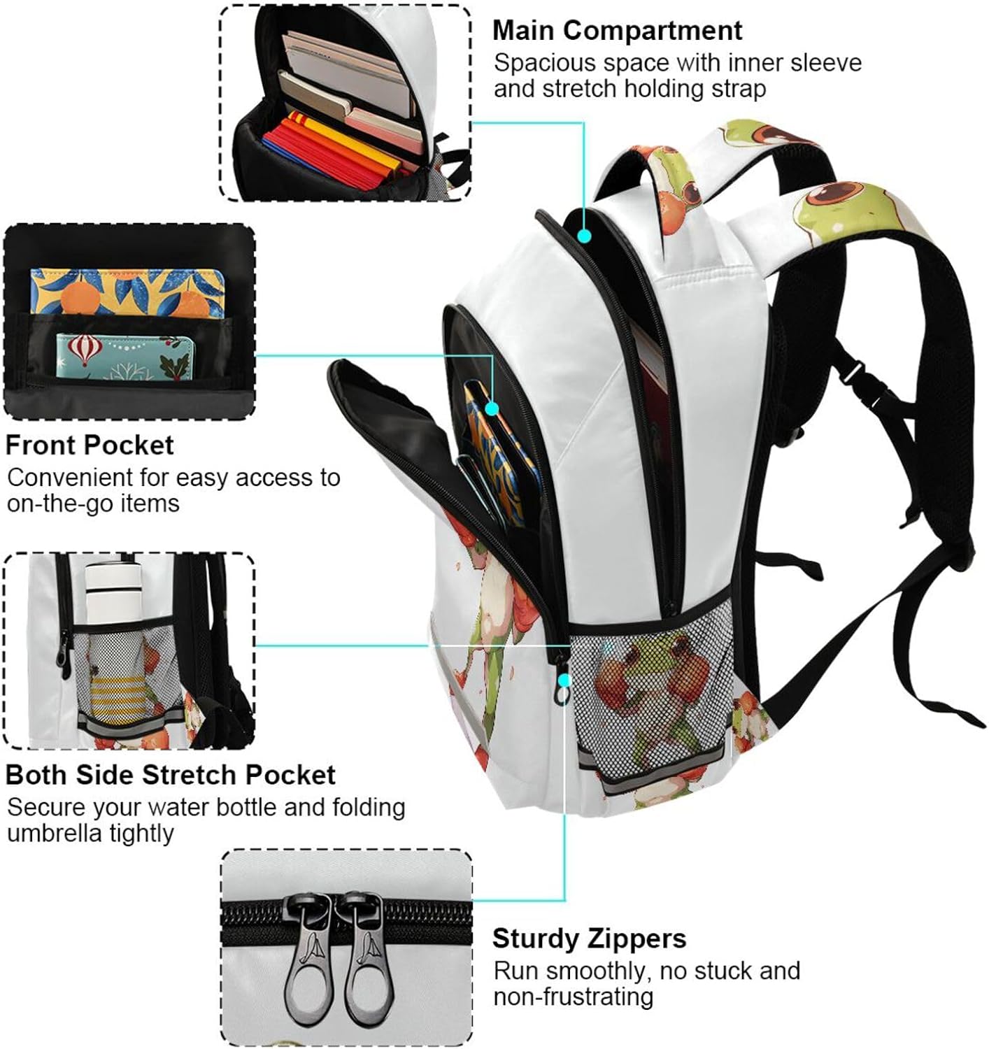 Travel Laptop Backpack Lightweight Business Computer Backpack Frog Wear Boxing Gloves College School Bookbags Daypack with Safety Reflective Strip for Men Women