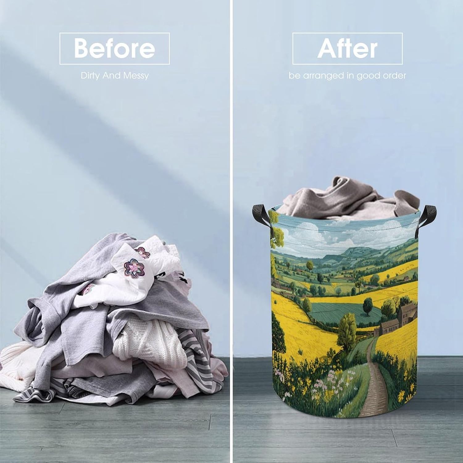 Spring Landscape In Countryside Laundry Hamper Basket for Home Bathroom | clothes storage,handle,large capacity,oxford