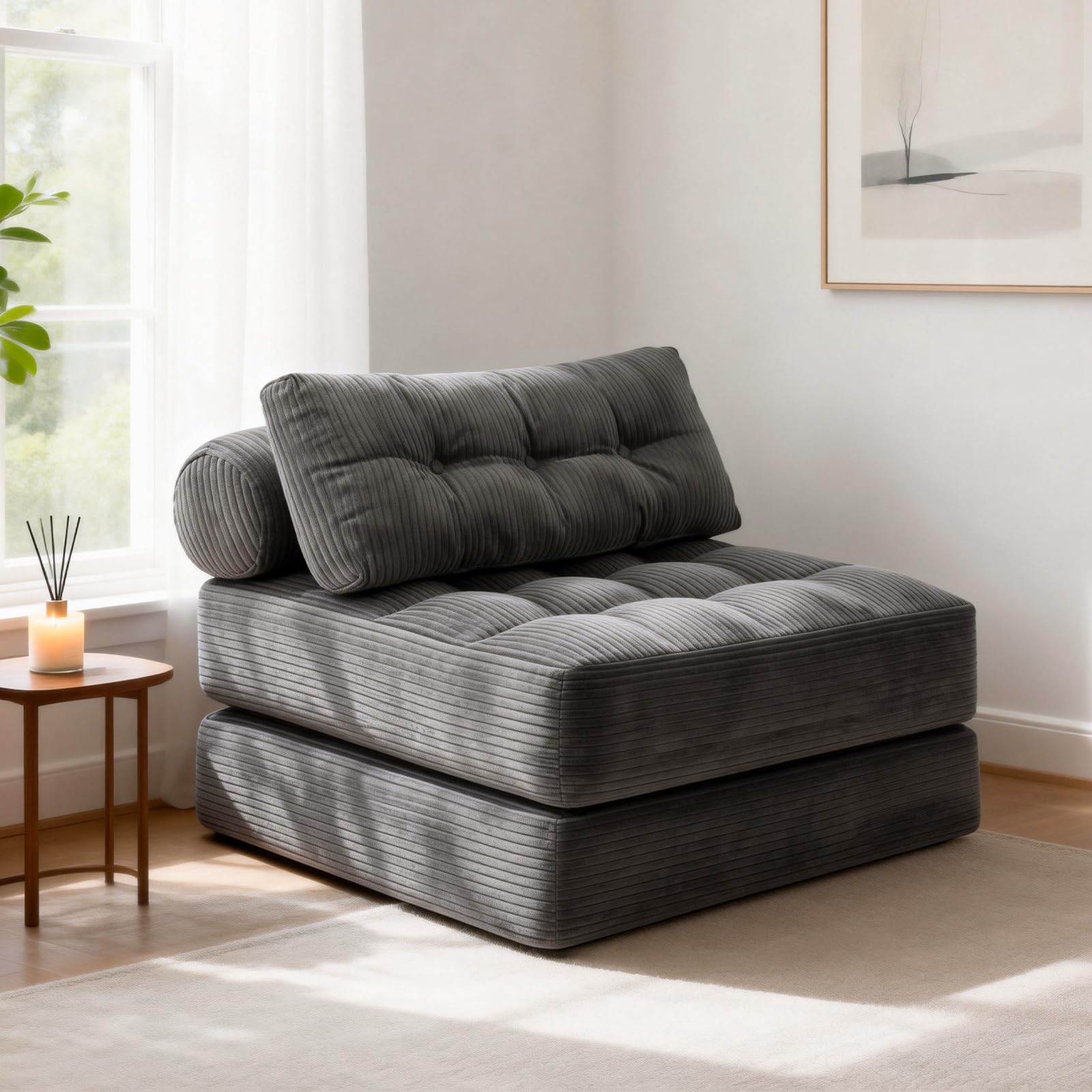 Klappbares Schlafsofa, 4-in-1-Wandelstuhlbett und Sitzsackcouch, platzsparendes Gästebett für kleine Wohnungen, Studentenwohnheime, Wohnzimmer und Schlafzimmer, keine Montage erforderlich (Grau)
