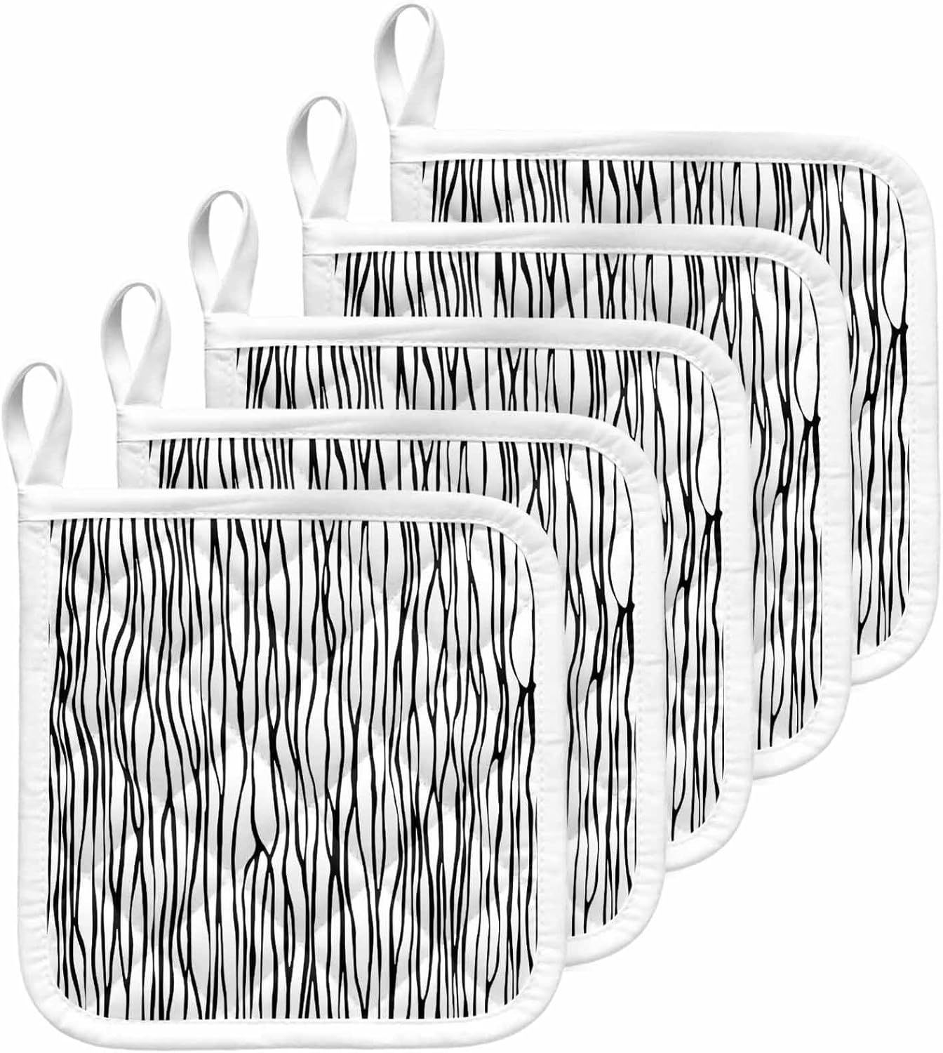Black White Lines Pot Holders for Kitchen Heatproof Potholder, 5 Pack Retro Stripes Texture Minimalist Art Hot Pads Multipurpose Oven Pads Cloth Potholders Trivet for Cooking Baking