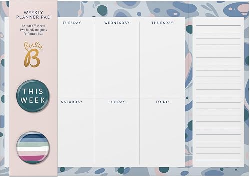 Busy B Weekly Planner Pad Blue Marble - Mon- Sun Week-to-View Planner with 52 Tear-Off Sheets, Two Handy Magnets, Perforated Lists & Space for Notes. Perfect for Staying on Track of Plans & Reminders