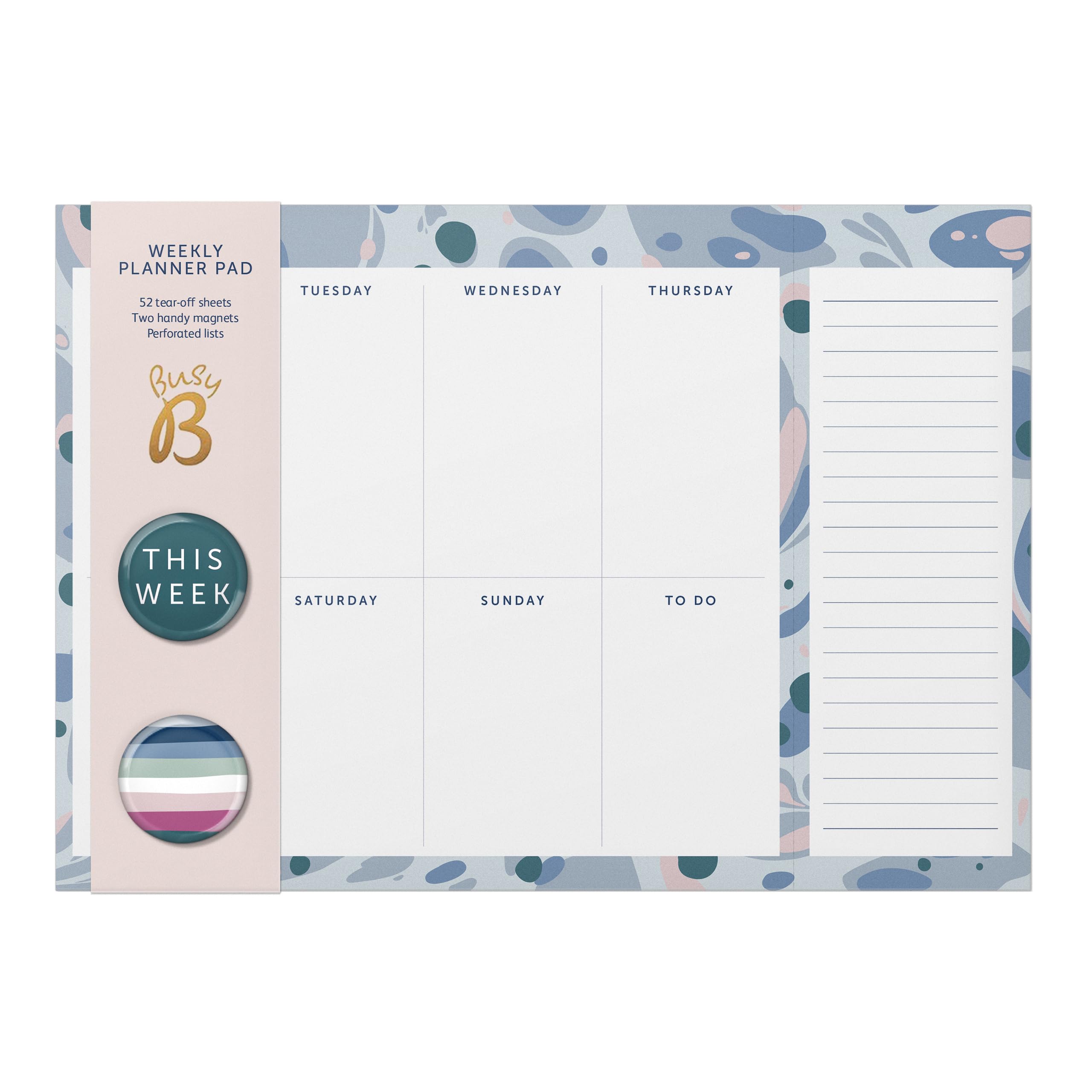 Busy B Weekly Planner Pad, Blue Marble Design, Week-to-View Planner with 52 Tear-Off Sheets, Two Handy Magnets