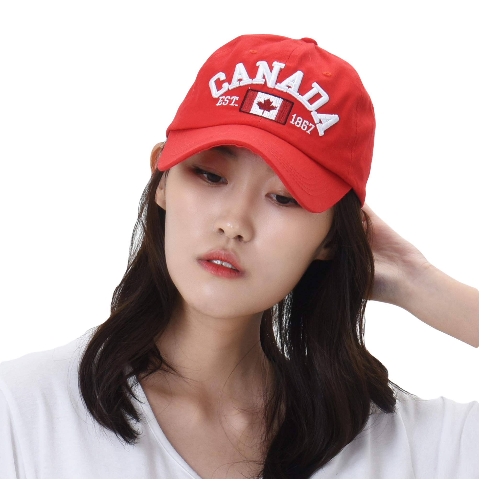 Withmoons Men's Red Cotton Baseball Cap Canada Maple Flag Embroidery Lx1382 (Red)