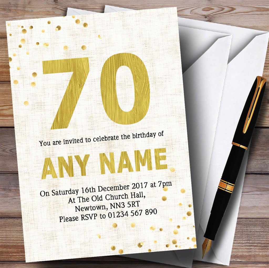 White Gold Fleck 70th Personalized Birthday Party Invitations