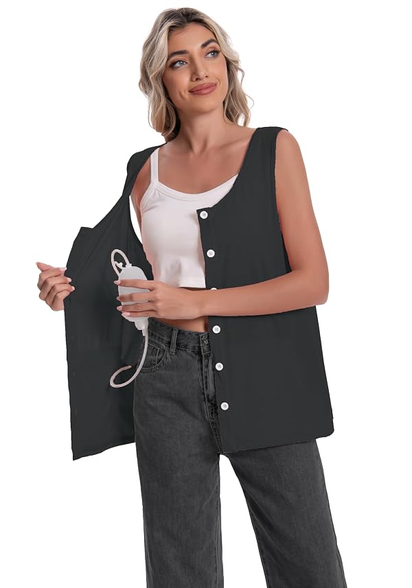 Mastectomy Shirts with Drain Pockets Recovery Supplies Post Surgery Breast Tummy Tuck Top Tank Nephrostomy Must Haves Adaptive Clothing Double Holder Bag Gift Black by Meuponc - Image 6
