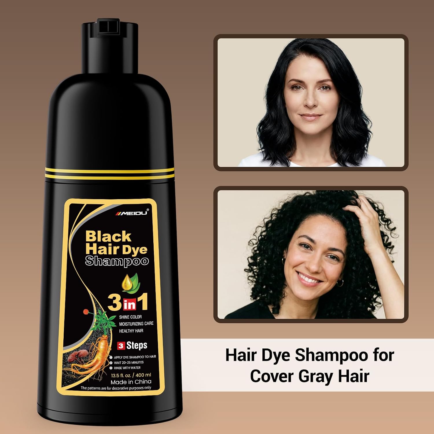  MEIDU Black Hair Dye Shampoo 3 in 1 for Women Men thumbnail