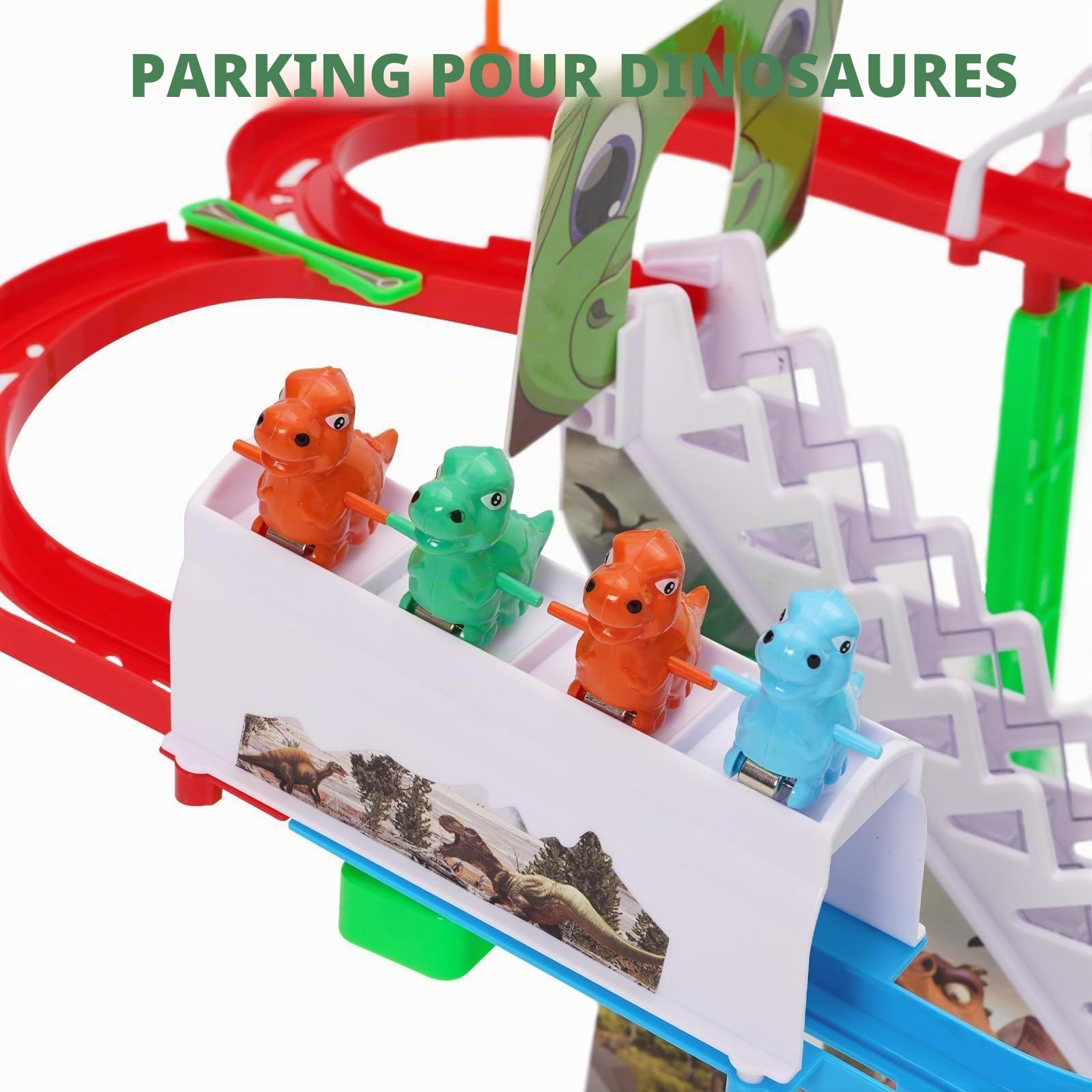 Circuit de Course Dinosaure, Escalade Escalier Jouet pour Enfants, Montagnes Russes Jouets avec Musique et Lumière, Toboggan Dinosaur, Puzzles Éducatifs et Jeux pour Garçons et Filles