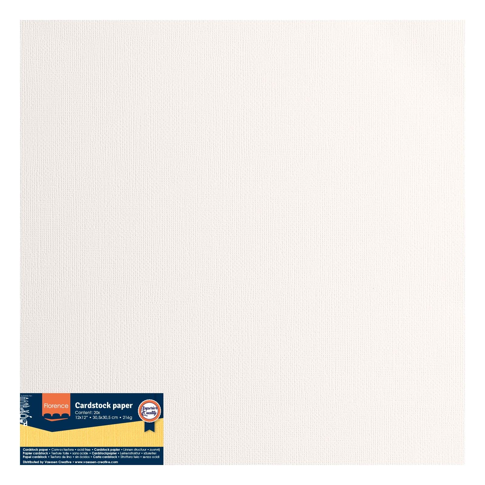 Vaessen Creative Florence Cardstock papier, Off White, 216 g/m², kwadratowy, 30,5 x 30,5 cm, 20 sztuk, tekstura, do scrapbookingu, produkcji kartek, wytłaczania i innych prac ręcznych