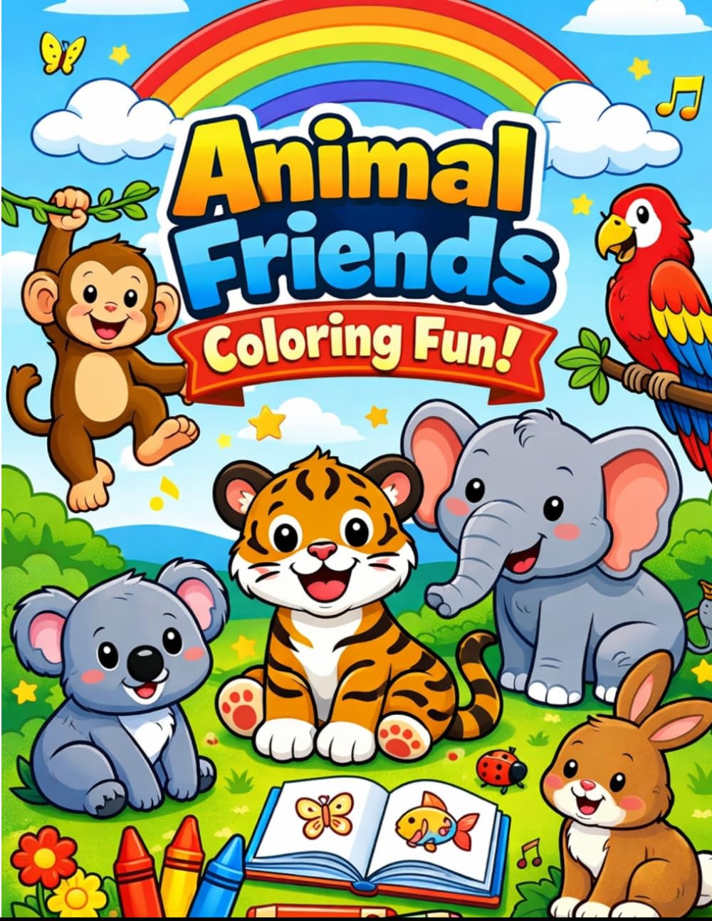 animal friends coloring fun!: Wild Safari Adventures: A Happy Animal Coloring Book for Kids!