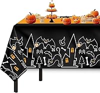 Vista 8 de Childom Paquete de 3 manteles de Halloween, manteles de plástico desechables de 54" x 108", decoraciones de Halloween, cubierta de mesa de plástico