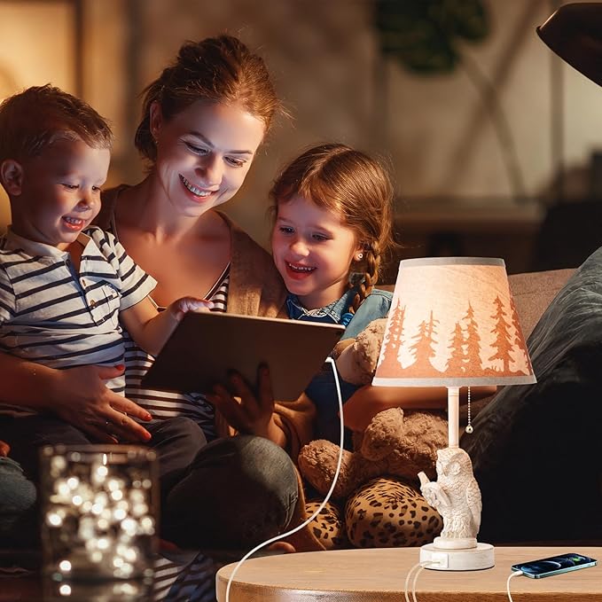 Sunnyin 18.9" Farmhouse Lamps Set of 2,Owl White Rustic Table Lamps for Living Room with USB A+C Port,Vintage Resin Small Table Lamps,Pull Chain Table Lamp for Bedroom,Bedside,Nightstand,End Table photo 6