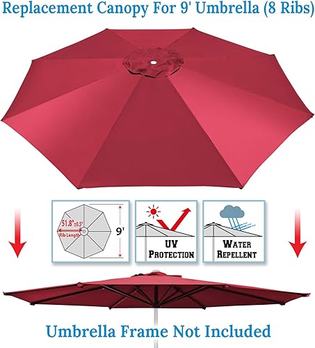 Miniatura 8 de BenefitUSA - Toldo para sombrilla de 9 pies, cubierta superior de repuesto para patio, toldo de 8 varillas al aire libre