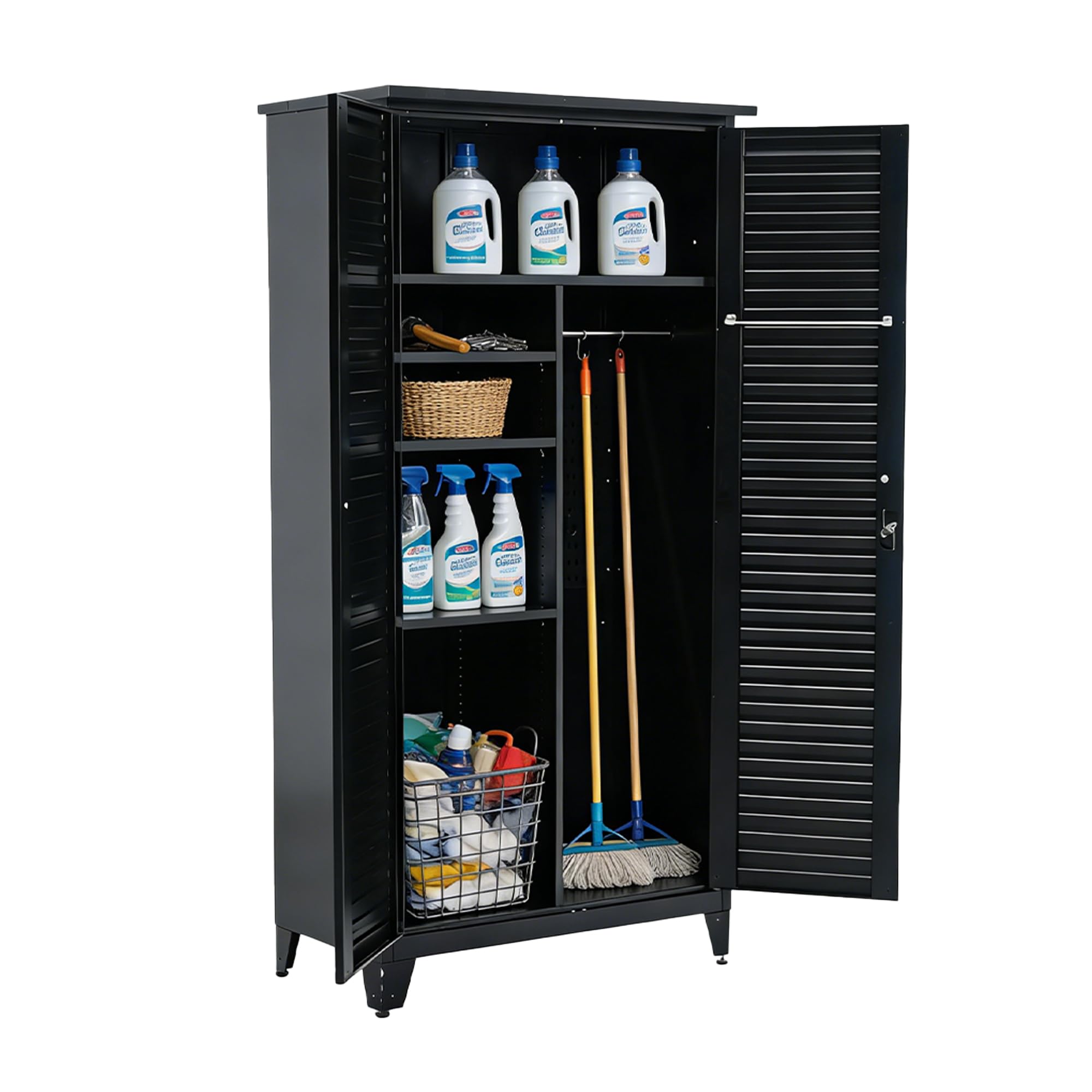 Amazon | 戸外収納庫 大型物置 52*92*185cm 黒色 スチール製 | 可動棚 