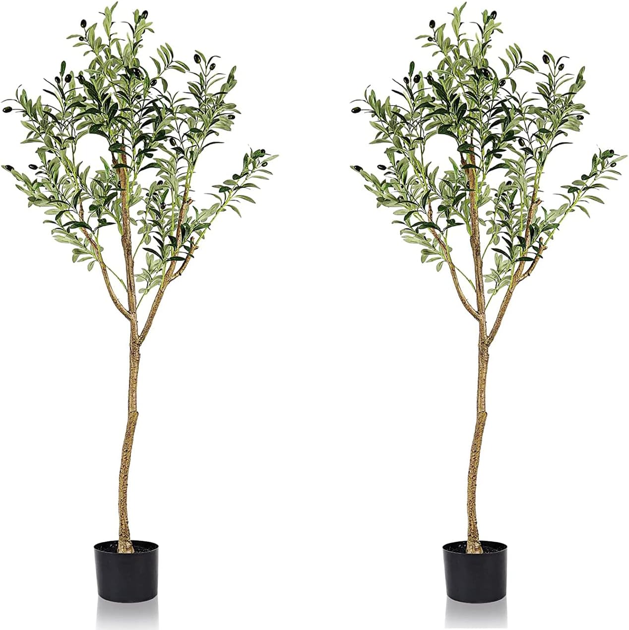2Pack Artificial Olive Tree 5ft (60in) Tall Fake Potted Olive Silk Tree Faux Olive Suitable for Living Rooms Home Office Indoor & Outdoor Garden Decor, Nearly Natural Artificial Plants