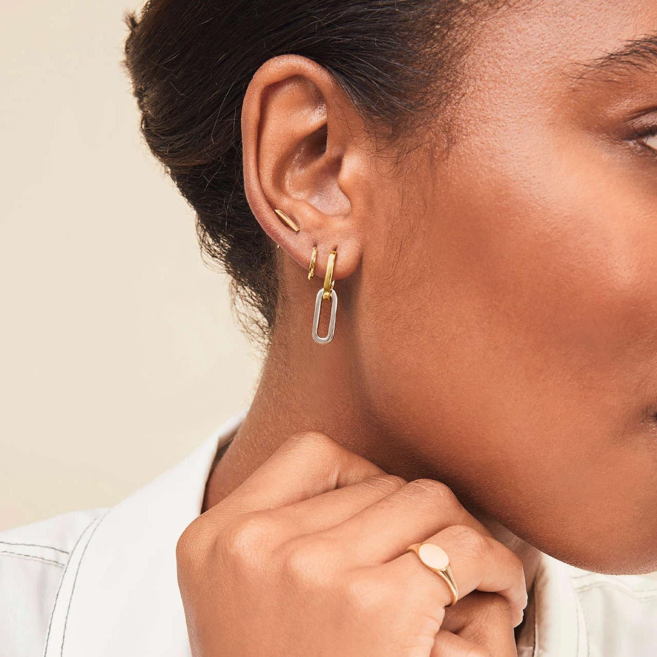 Two Tone Drop Dangle Earrings - Gold Silver Plated Hoop Huggie Earrings for Women - Trendy Jewelry - Image 9