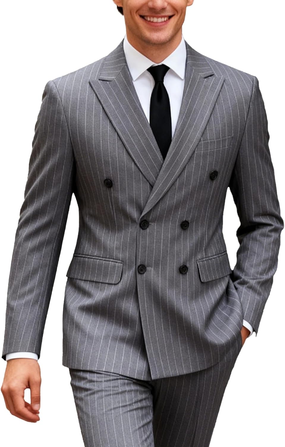 UNINUKOO Men's Suits 2 Piece Pinstripe Double Breasted Tuxedo Suit for Men Slim Fit Formal Dress Blazer Jacket Pants