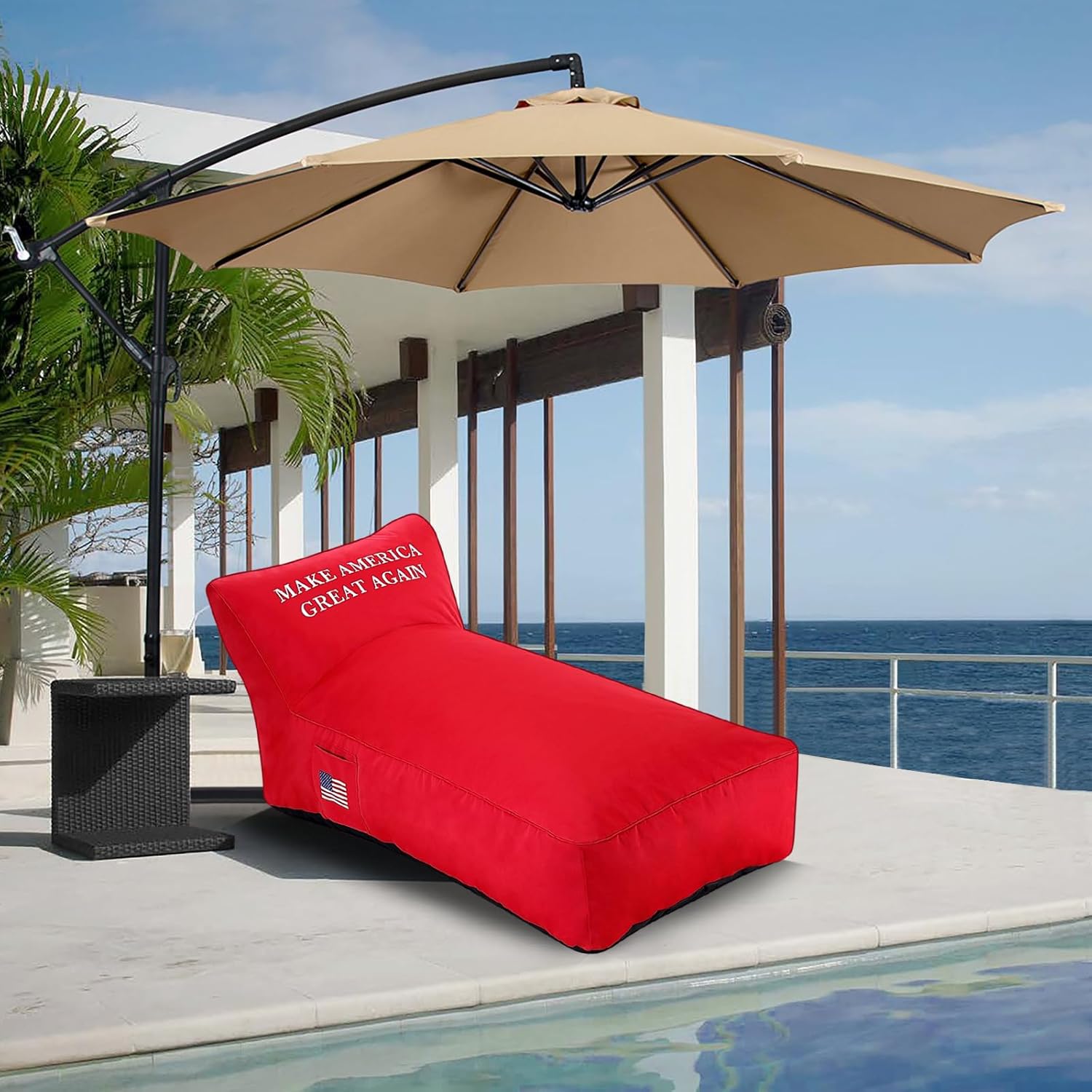 Outdoor Chaise Lounge Chair, Sunbed UV Resistant Maga Sofa Couch Patio Furniture Waterproof Outside Sunlounge Reclining Sunbathing Bed Comfy Single Chaise Daybed for Garden, Pool, Beach, Red
