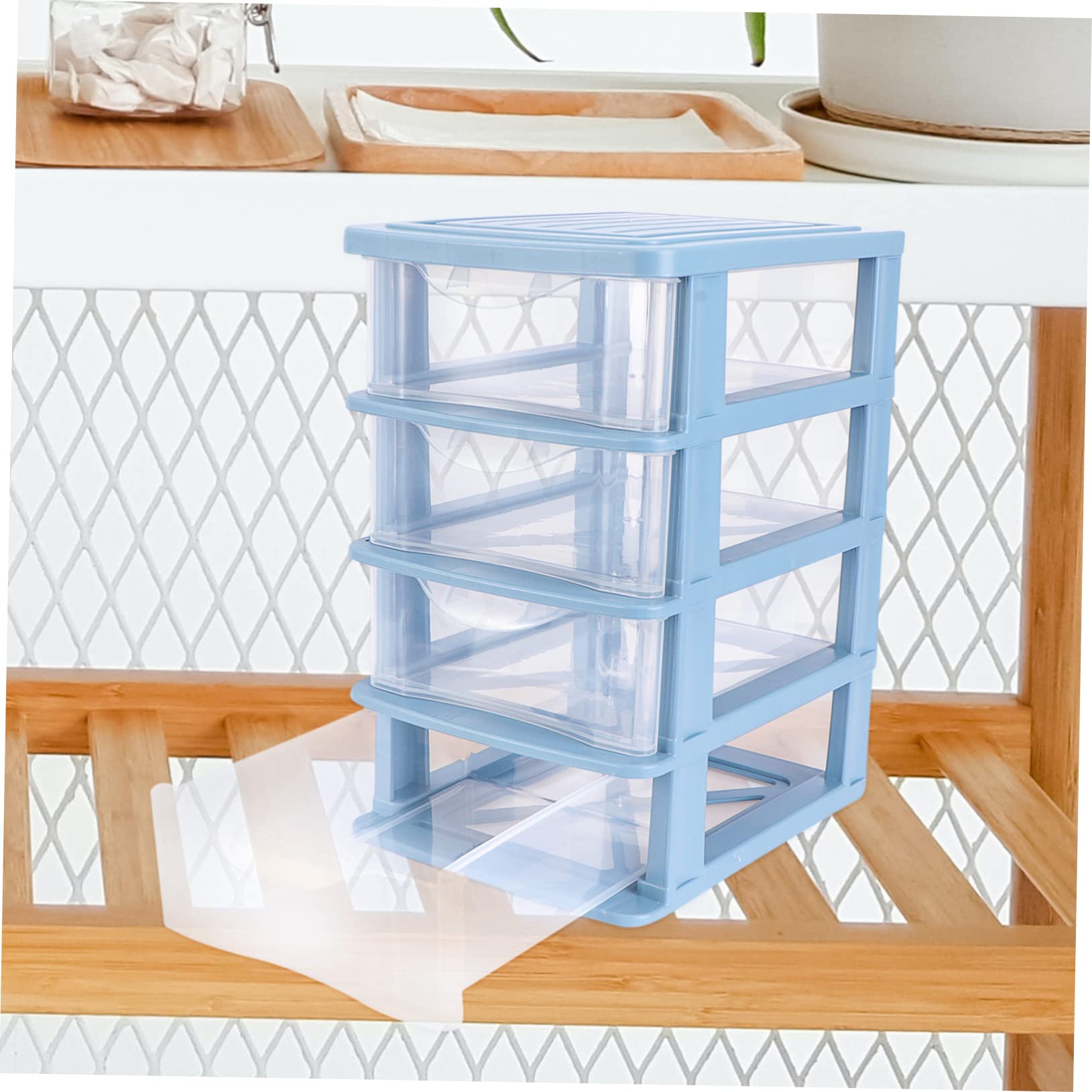 Boîte de Rangement à Tiroirs en Plastique Bleu, 3 Tiroirs