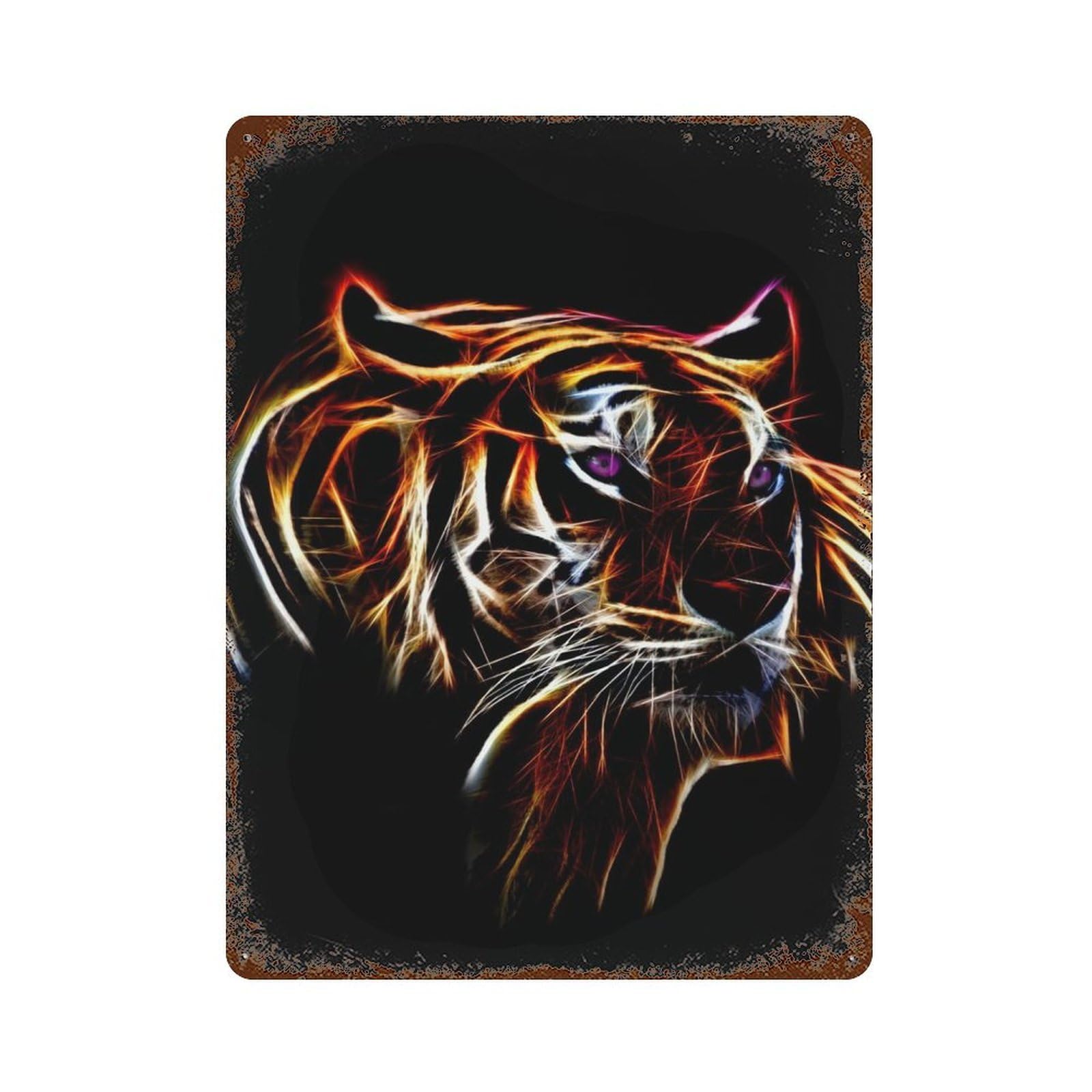 Rust Effect Tiger Fractal Retro Metal Sign 15.7"x11.8", Farmhouse Wall Decor for Living Room, Hallway And Home Decor