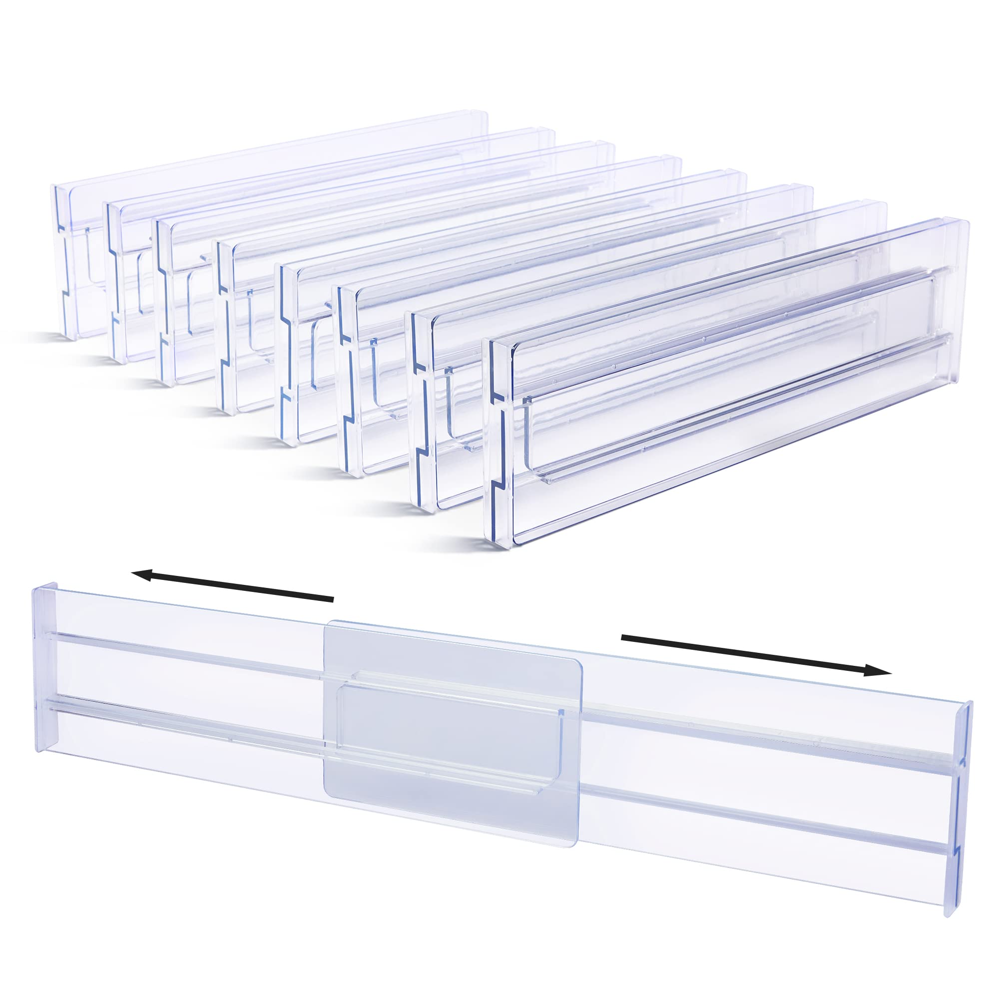 Vtopmart 8 Pack 3.2 High Drawer Dividers Organizer, Length Expand from 12-21”, Clear Plastic Adjustable Drawers Separators for Clothing, Underwear, Kitchen Utensils and Office StorageVtopmart 8 Pack 3.2 High Drawer Dividers Organizer…
