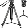 Trípode de video de aluminio MagicLine de 70.9", soporte para cámara resistente con 2 manijas y cabezal de fluido de 360° y separador central de metal ajustable, 2 placas de liberación rápida para cámaras DSLR y videocámaras (carga máxima de 22 lb) 1