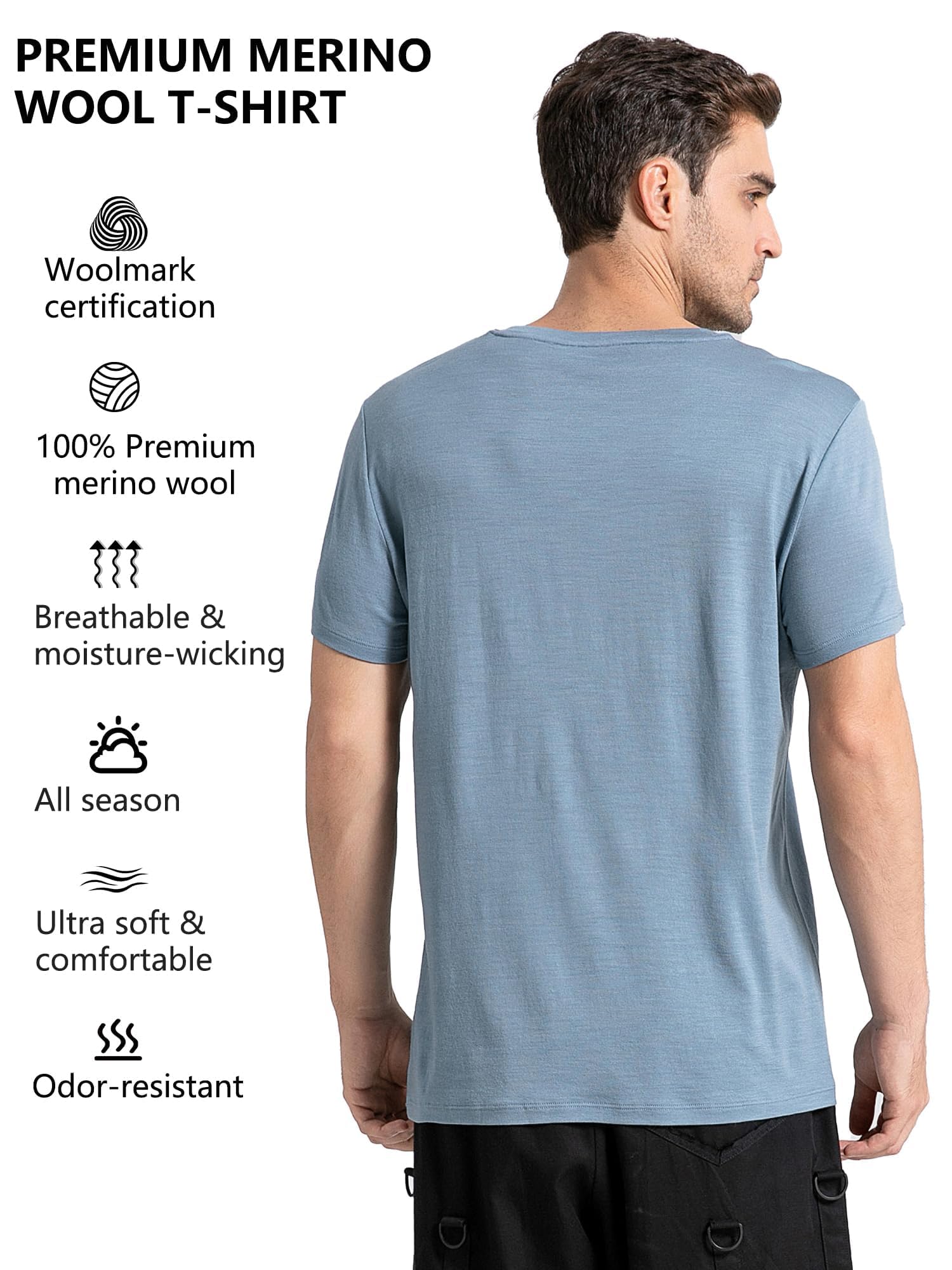 innotree Maglietta da uomo in lana merino, 100% biologica, resistente agli odori, maglietta intima per escursioni e viaggi