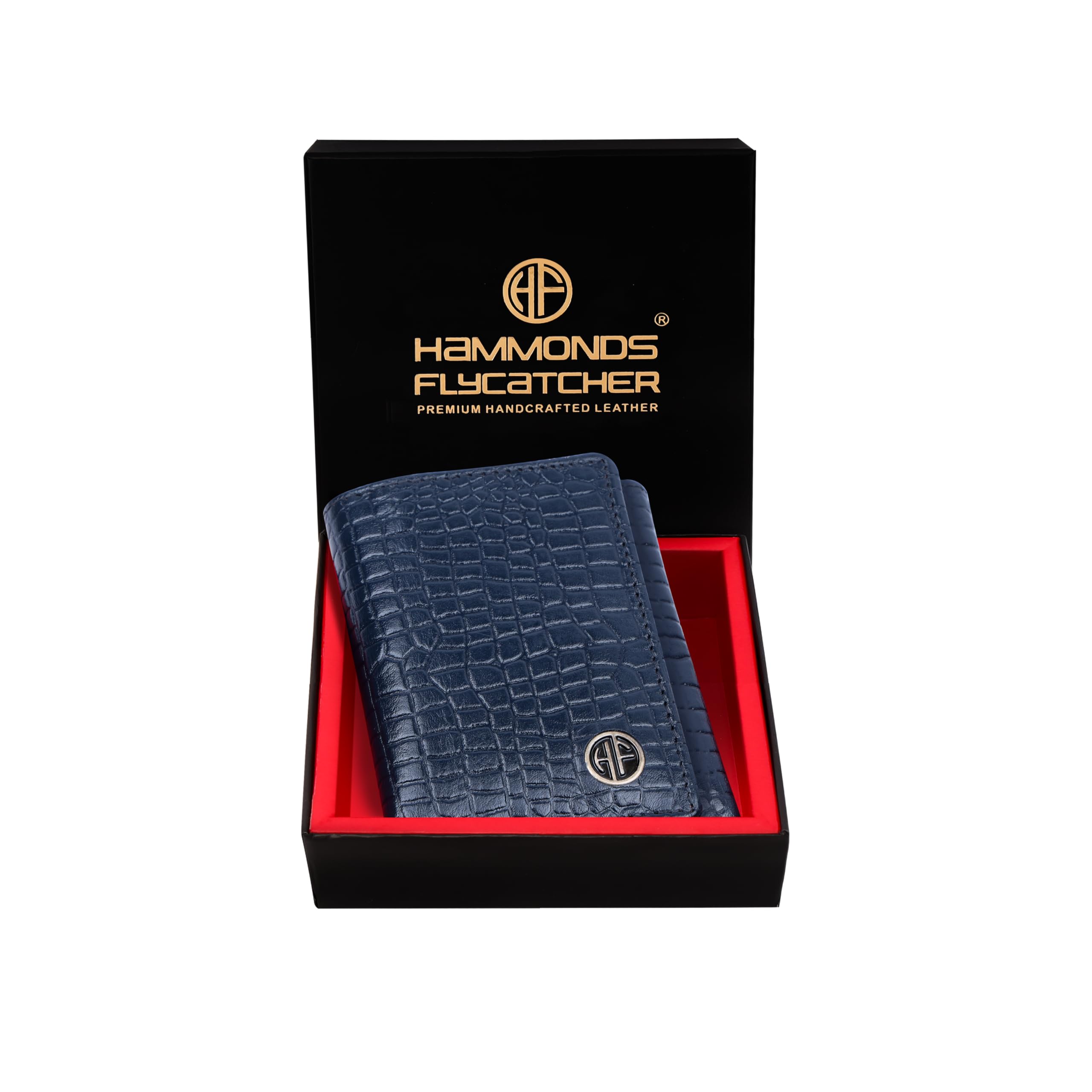 Croc Blue Wallets for Man - Trifold Genuine Leather Men Wallet, RFID Protection, 5 Card Slots, 2 ID Windows, Currency Slots, Snap Button Closure, Gift Box Included, Gift for Men