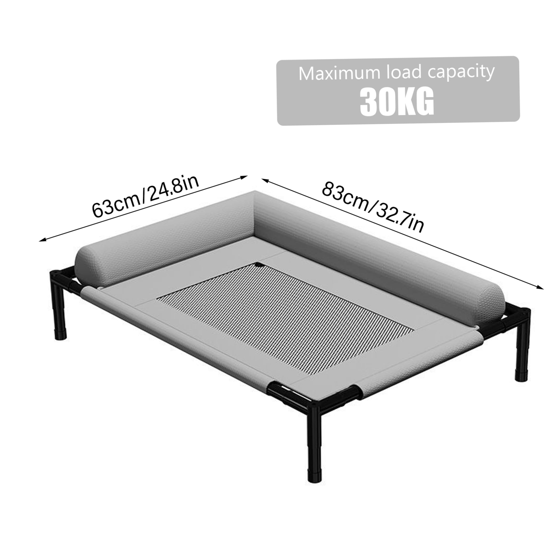 Cama para Perros al Aire Libre, Cama elevada para Perros Grandes, Cuna elevada para Exteriores con Malla Transpirable, Mascota Fuera del Suelo para Todas Las Estaciones - Gris.