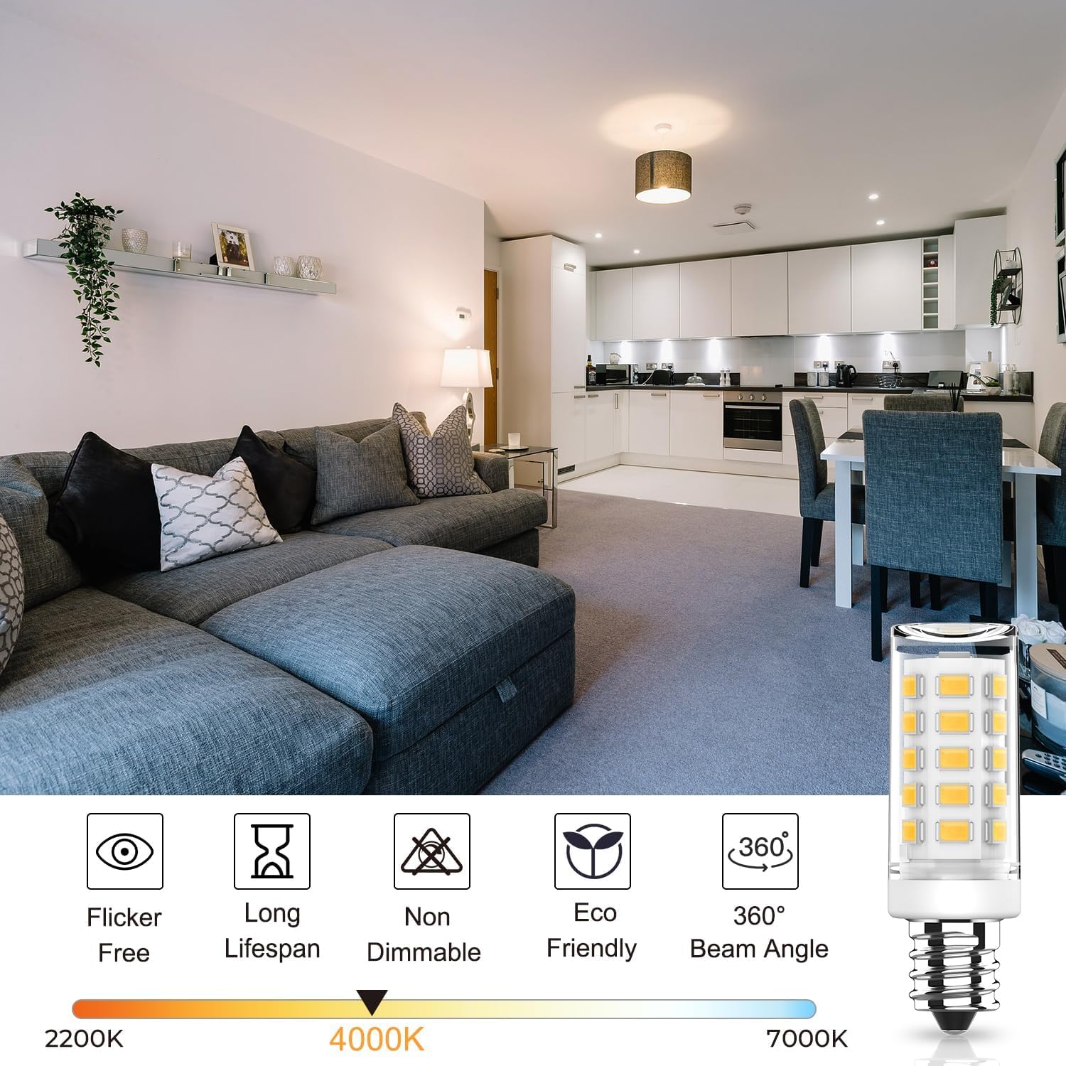 6 Pack E12 Led Candelabra Bulbs 40 watt Equivalent, Non Dimmable 4000K Daylight White, Flicker Free 4w Long Lasting Bright Chandelier Light Bulbs for Ceiling Fan Home Decor & Bathroom