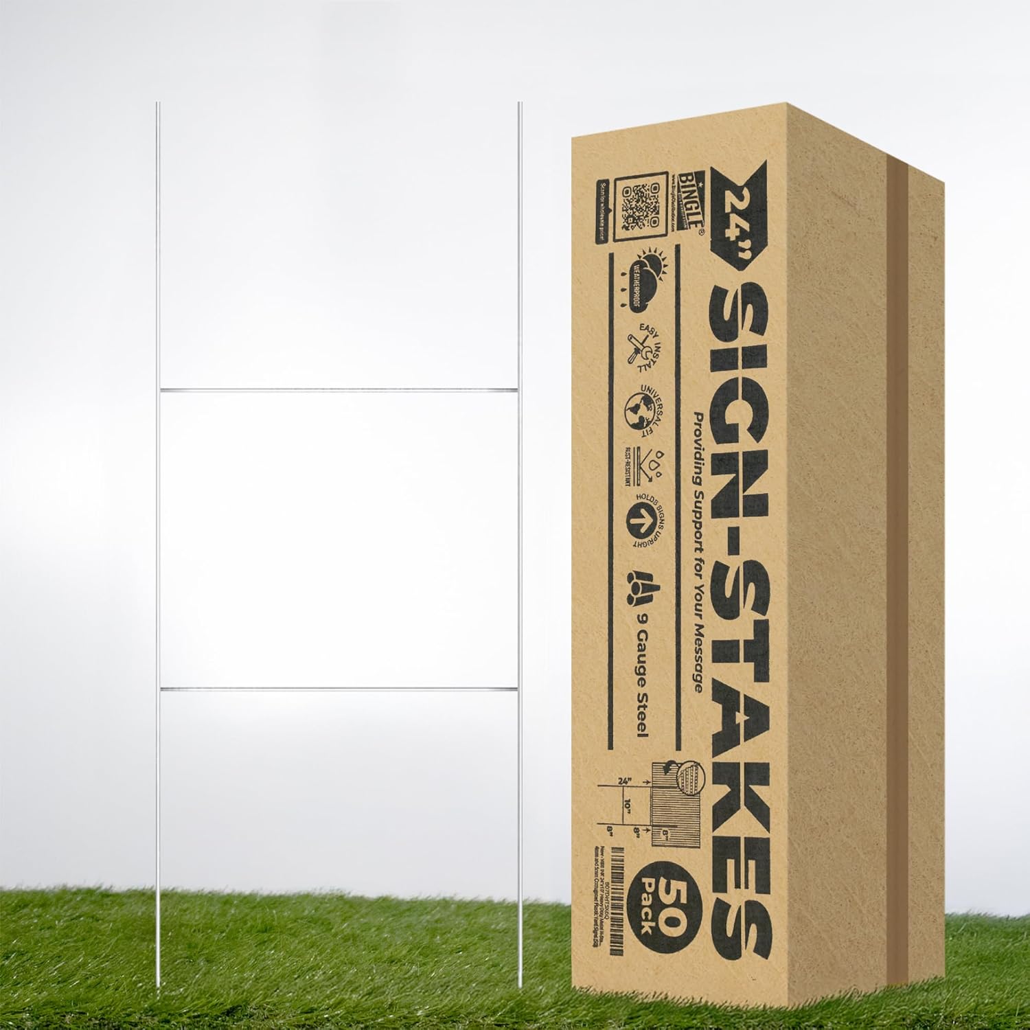 VIBE INK 24"x10" Heavy Duty Metal H-Stakes Frame Wire Stakes - Yard Sign Stake - Lawn Sign Stake. Use with 4mm and 5mm Corrugated Plastic Yard Signs (50)