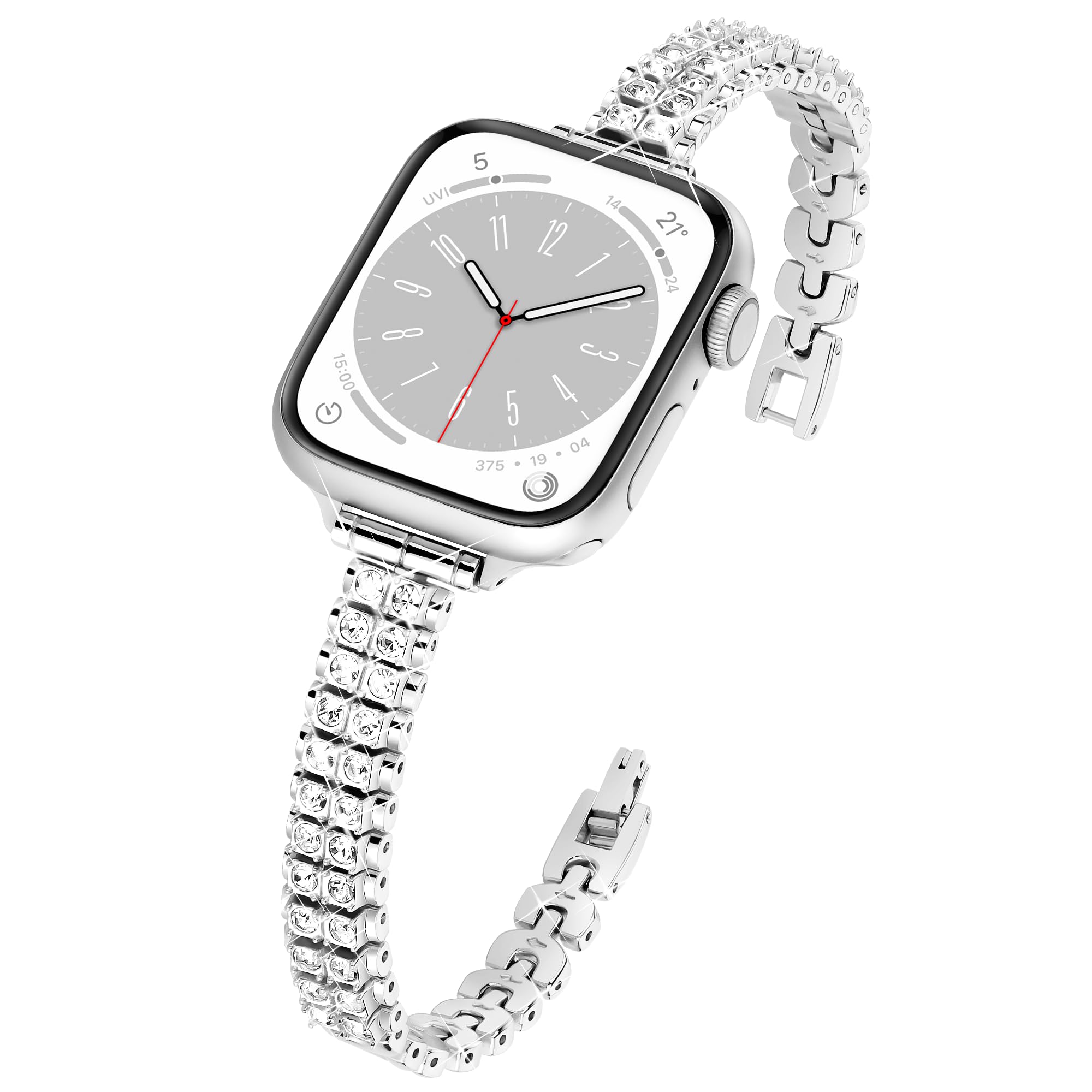 Mazuboho Slim Bling Band Compatible with Apple Watch Bands for Women 38mm 40mm 41mm 42mm 44mm 45mm 49mm, Diamond Metal Apple Watch Band for iWatch Bands Ultra 2/Ultra Series 9/8/7/6/5/4/3/2/1/SE