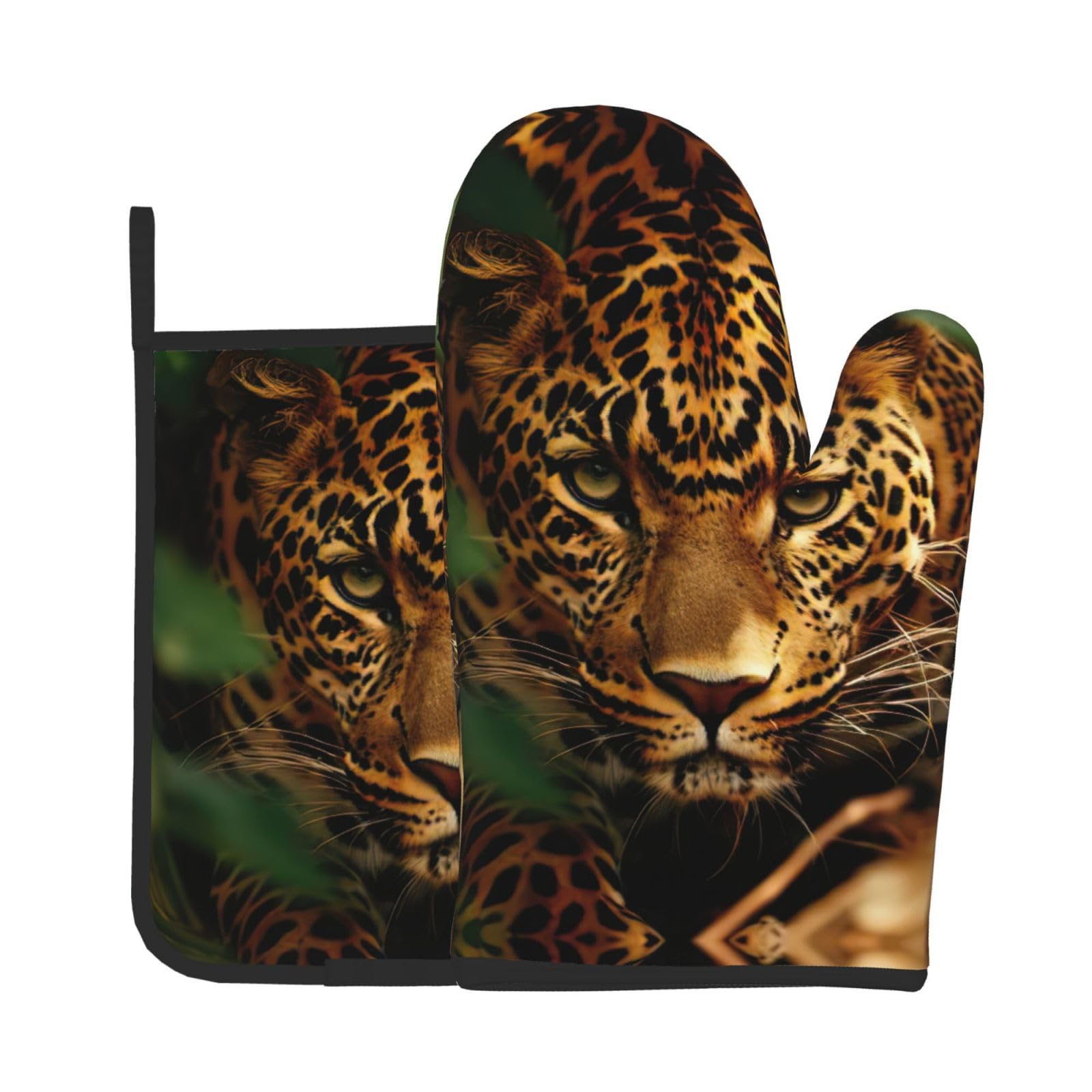 Leopard Kitchen Baking Two-Piece Set,Multipurpose Oven Gloves,Used for Barbecue Kitchen Baking