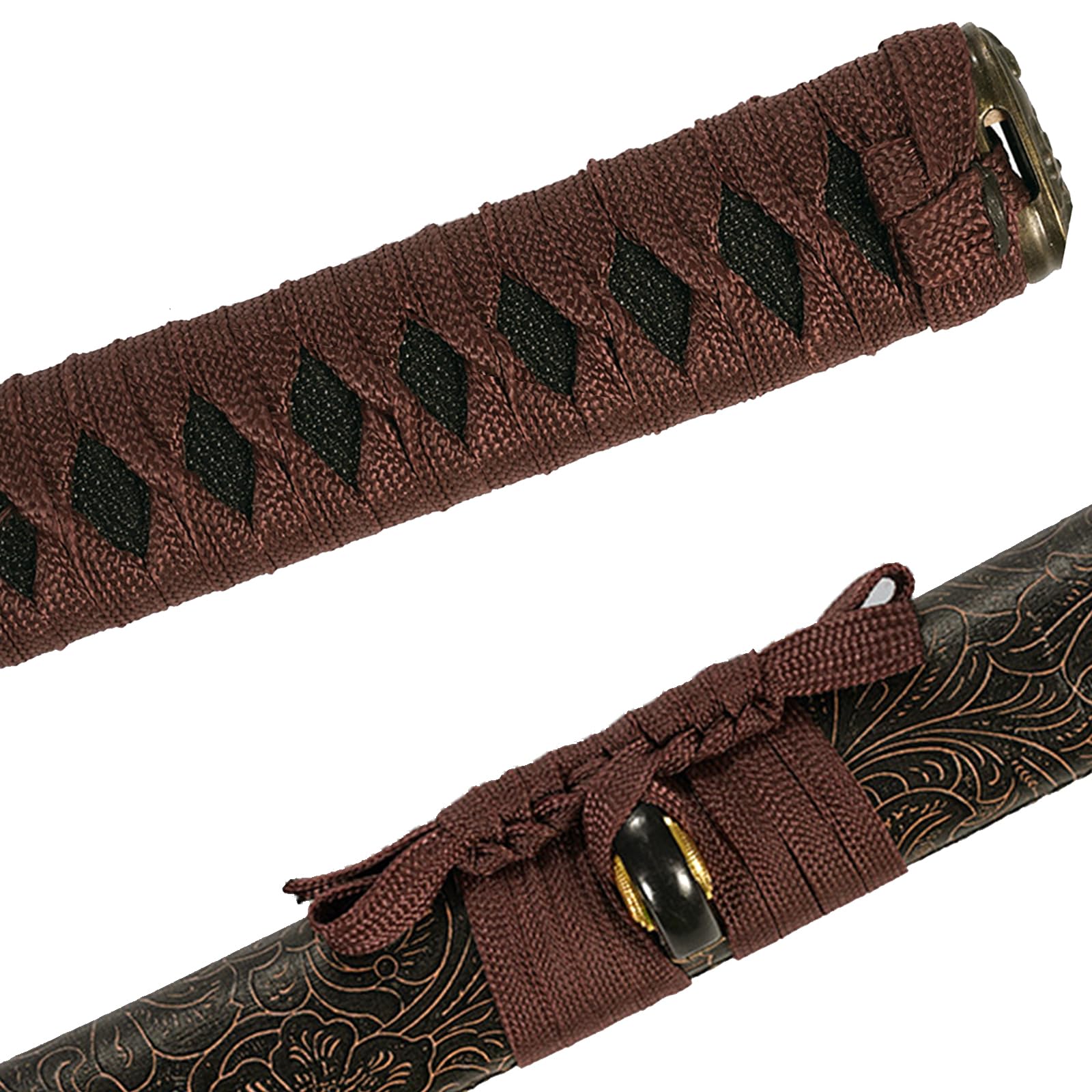 Katana en Bambou Naturel de 103 cm,Bokken Fait Main avec Fourreau en Bois gainé de Cuir,Sabre de samouraï en Bois pour Cadeau,Exposition,entraînement,Cosplay,Accessoires.