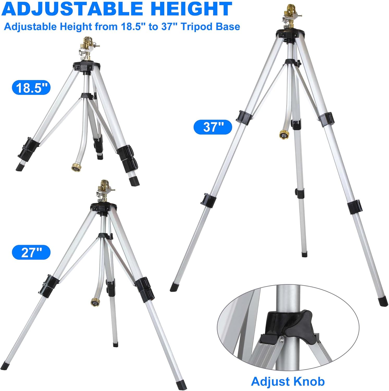 Metal Telescopic Tripod Sprinklers, 2 Pack Heavy Duty Impact Lawn Sprinkler for Large Areas, Yard, Courtyards and Gardens