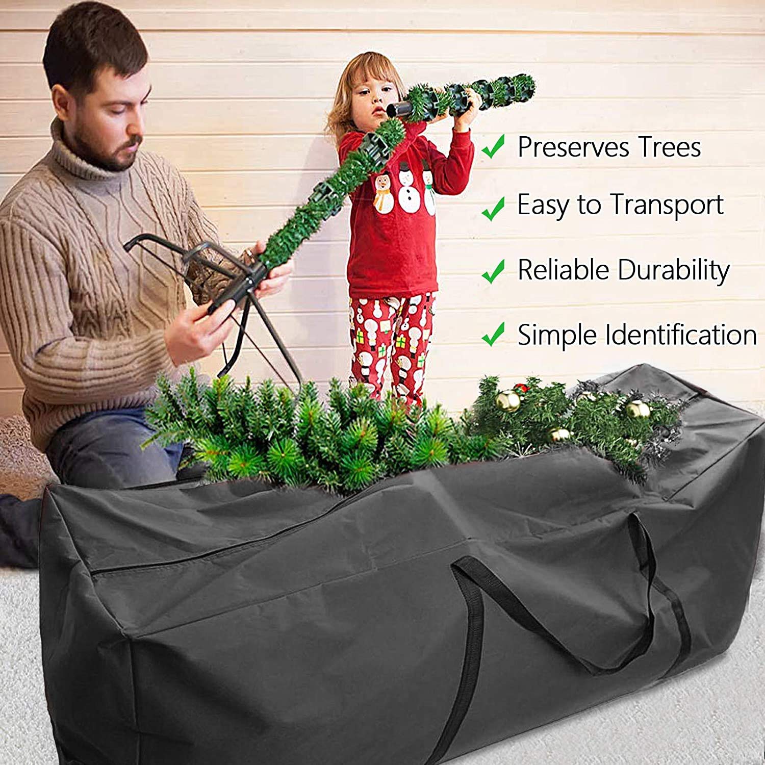Borsa portaoggetti con manico, custodia protettiva per cuscini da giardino e albero di Natale (122 x 39 x 55 cm)
